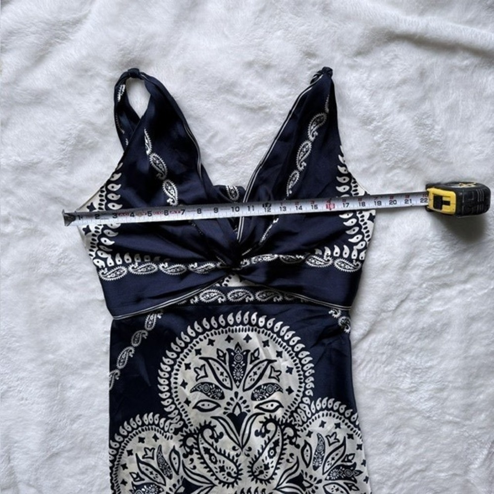 Caroline Constas Navy Cream Paisley Twist Front Tie Back Maxi Dress Large NEW - Picture 4 of 9